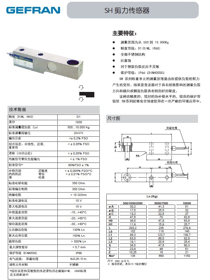 GEFRAN【SH】剪力传感器